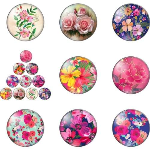 New Beauty Flowers Rose Sunflower Round Photo Glass Cabochon Demo Flat Back Making Findings Handmade DIY Accessories
