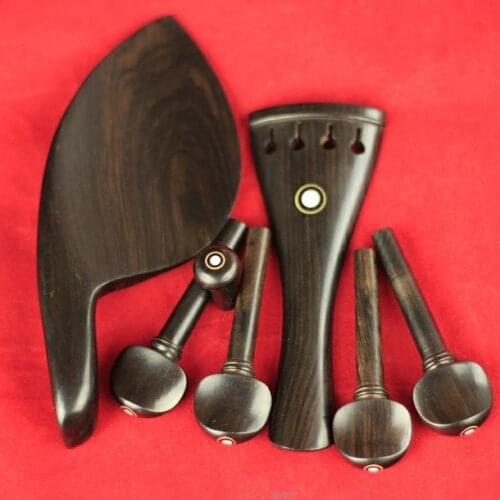 Wholesale 5 Sets natural ebony 4/4 violin fiddle parts peg tailpiece chinrest