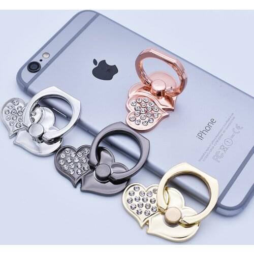 Popular mobile phone ring bracket luxury DIA shiny double love metal 360 stick mobile phone bracket