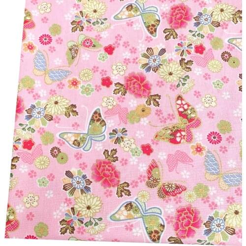 Pink Butterfly Flowers Cotton Bronze Japanese Fabric For Sewing Cheongsam Kimono Dolls & Bags Needlework DIY Patchwork Cloth