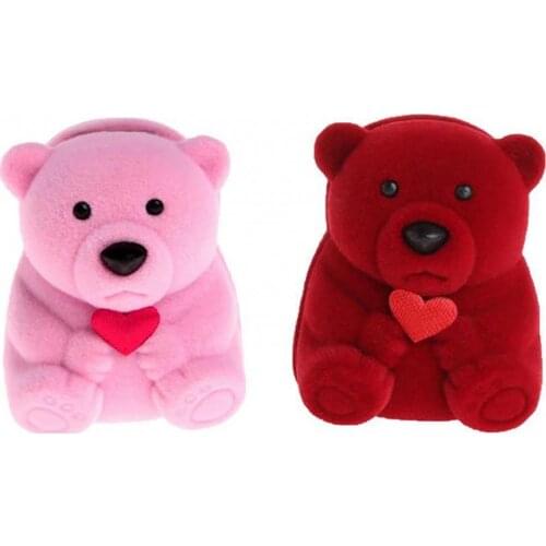 Jewelry Box Creative Flocking Bear Love Heart Shape Jewelry Storage Ring Box Gift Holder Holder Wholesale Dropshipping HOT SALES