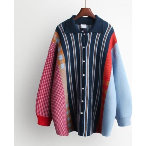2019 Autumn Winter New Korean Stripe Sweater Womens Long Loose Long Sleeve Cardigan Winter Top Plus Size Sweater Women Sweater