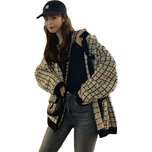 2021 New Early Autumn Retro French Niche Blouses Loose Outer Wear Small Fragrant Knit Cardigan Long-Sleeved Sweater Jacket Women