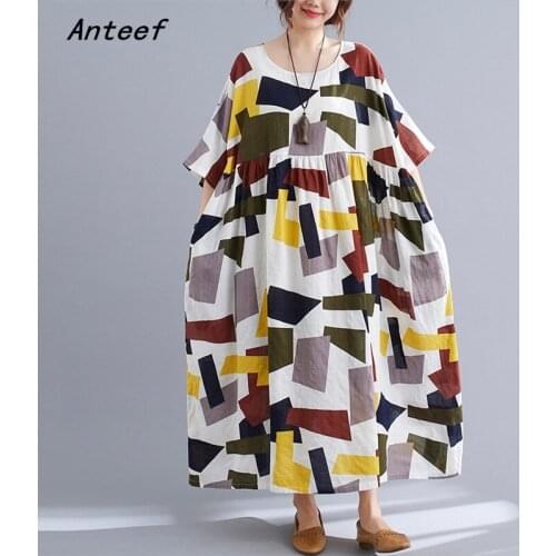 Short sleeve plus size cotton vintage dresses for women casual loose long woman summer dress elegant clothes 2021 sundress