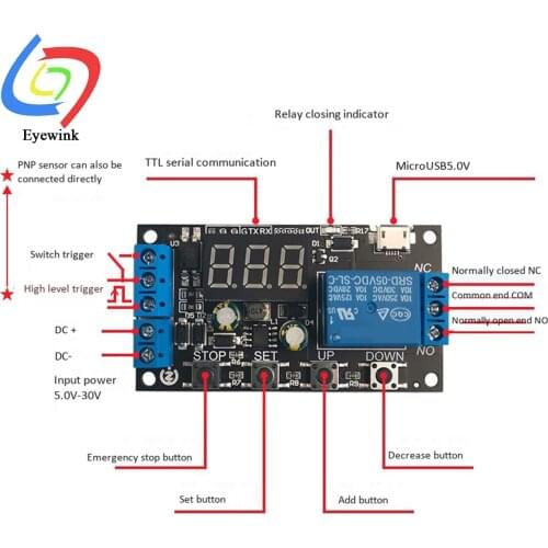ZK-TD2 1 Channel DC 5 -30V Trigger Delay On/Off Cycle Timer Relay Switch Module with Digital LED Display Micro USB 0.1s -999min