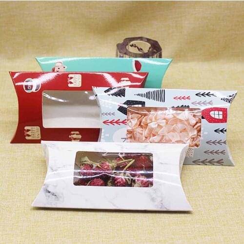 10pc New arrival big Diy handmade pillow box with window marbling Merry christmas gifts package box Xmas favors party suppiles