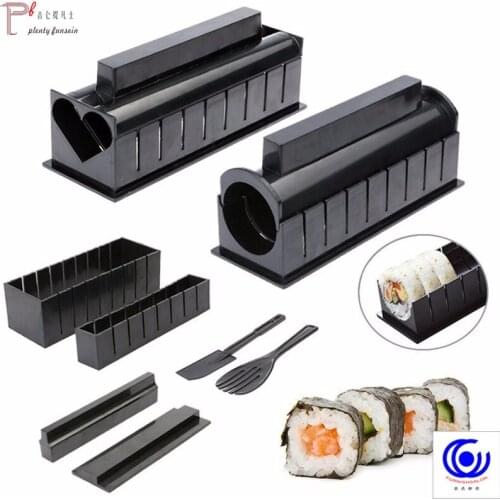 10 Pcs/set Plastic Sushi Maker Set Onigiri Mold Kits DIY Kitchen Safety Roller Bento Rice Paddle Accessories Tools