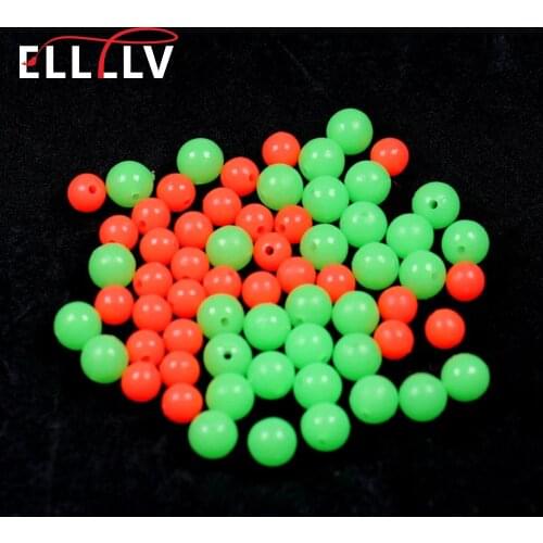 100pcs Fishing Space Beans Luminous Round Float Balls Stopper Glow Rigging Beads Plastic Tackle Lure Accessories Red Green