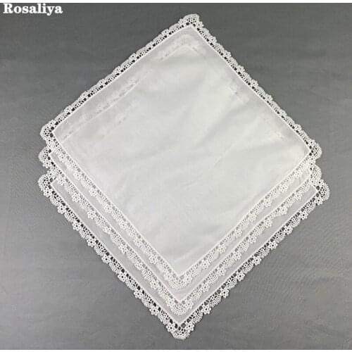 12 PCS Fashion Ladies Handkerchief White 100% Cotton Wedding Bridal Handkerchief Embroidered Vintage Lace Edging Hankies