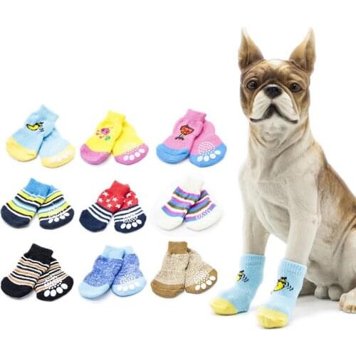 4Pcs/set Anti Slip Skid Pet Socks Soft Knits Warm Puppy Dog Shoes Cute Cartoon For Small Dogs Pet Product S/M/L/XL