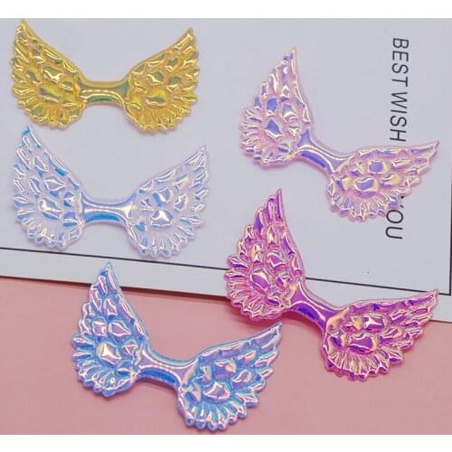 40pcs/lot 5*3.3cm small size Pu shiny angel wing Padded Appliques For Bow Clip Accessories DIY Kid patches
