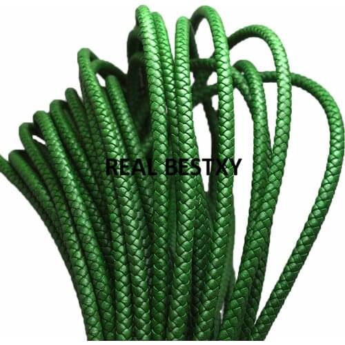 5m/lot approx: 6mm green Natural BOLO Genuine Braided Leather Cord Real Leather HandCrafts Beading Accessories Lacing Woven Rope