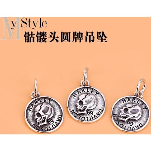 Accessories DIY accessories S925 Sterling Silver retro skull round brand Hang Tag Pendant Bracelet Necklace Pendant