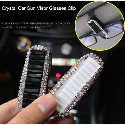 Car Sun Visor Clip Sunglasses Holder Fashion Women Diamond Crystal Rhinestones Car Glasses Decorative Card Ticket Clip Holder