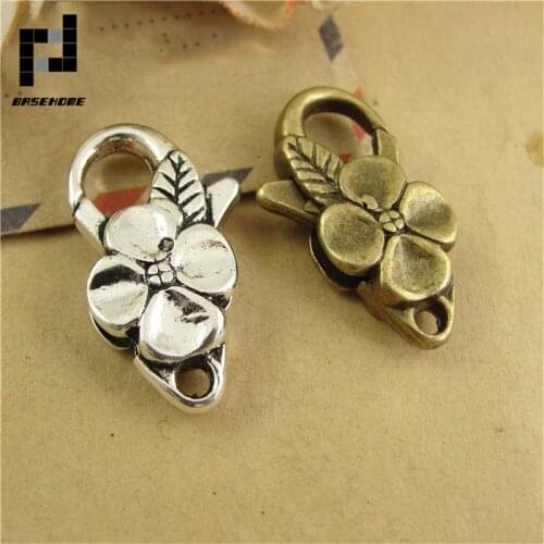 BASEHOME 5pcs/lot 26x15mm Antique Flower Lobster Clasp For Key Ring Necklace Chain Retro Lobster Clasp Hook DIY