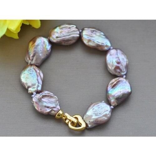 Florid 8" 21mm Peacock Lavender Baroque Coin Keshi Pearl Bracelet
