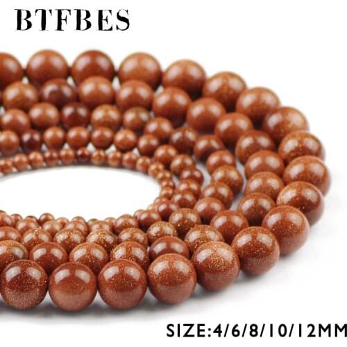 BTFBES Natural Stone Golden sand Stone Beads 4/6/8/10/12MM Round Gold Stone Ore Loose Bead Ball For DIY Jewelry Bracelet Making