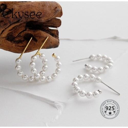 Ckysee New 925 Sterling Silver Freshwater Pearl Earring For Women Fashion Simple Ring Shape Earrings Everyday All-Match