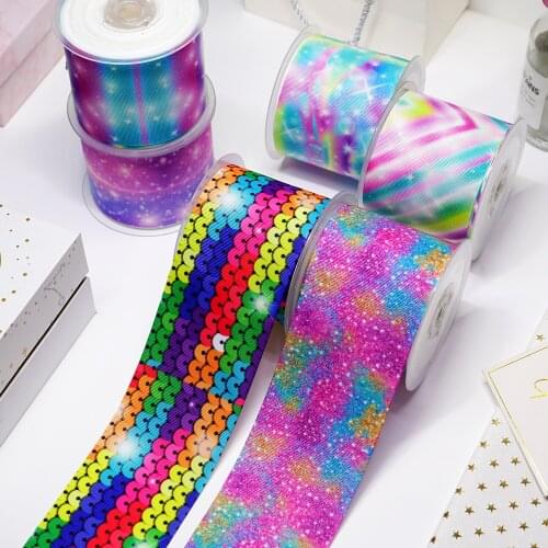 DIY Cartoon Gradient Color Printed Grosgrain Ribbon For Craft Supplies Sewing Accessories 5 Yards. 30089