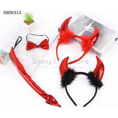 Devil headband children adult masquerade props Halloween horns headdress 3ps accessories Demon hair accessories