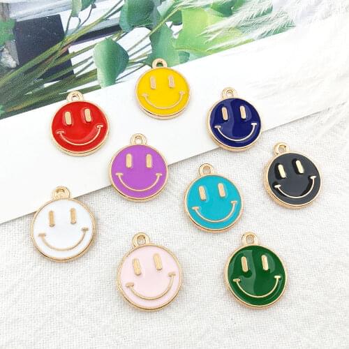 Hiqh Quality 20 Pieces/Lot Diameter 10mm Gold Color Cute Smile Face Charm Enamel Charms For Jewelry Making
