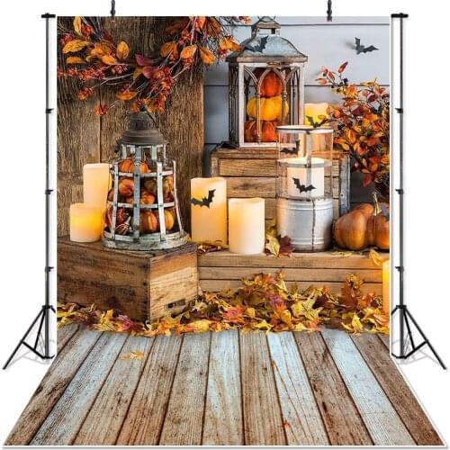 Photography backdrop autumn halloween pumkpin background for photo studio Maple leaf fall candle wood floor photo backgrounds