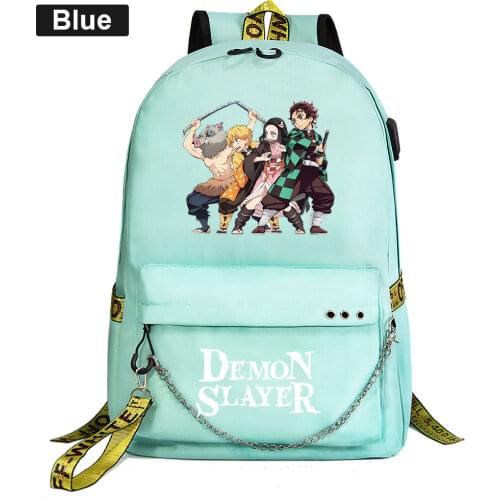 New Anime Kawaii Demon Slayer Prints Boys Girls Kids School Book Bags Women USB Chain Backpack Canvas Men Laptop Bagpack