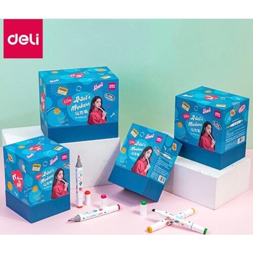 Deli Art Markers 24/36/48/60 Colors Double-headed Marker Pen Set Cute Drawing Art Pens Luxury Stationery Gift Prize for Kids