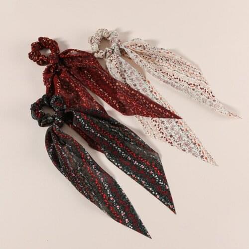 Classic Printing Hair Accessories Long Scarf Ribbons Scrunchie For Women Elegant Bow Tie Ponytail Holder Girl Elastic Hair Bands