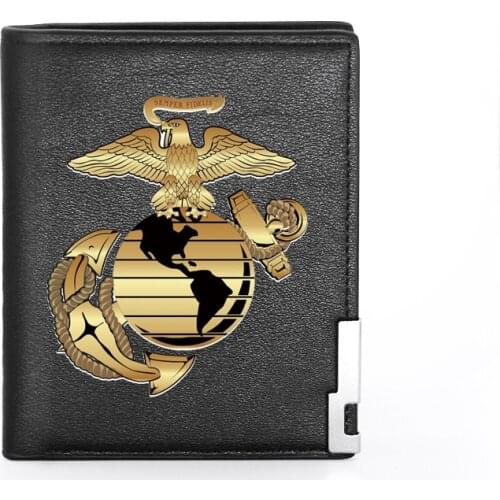 Classic Marine Corps Symbols Printing Mens Wallet Leather Purse For Men Credit Card Holder Short Male Slim Coin Money Bags