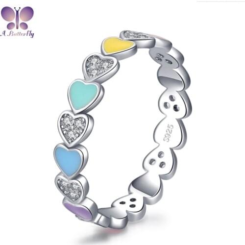 Hot Sale 925 Sterling Silver Color Enamel Heart-Shaped Ring In 2021 Fashion Eternity Ring Anniversary Gift Jewelry