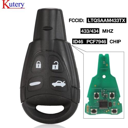 Kutery 434Mhz ID46 4 Buttons Car Key Fob For SAAB 93 95 9-3 9-5 WF Replacement Remote Key