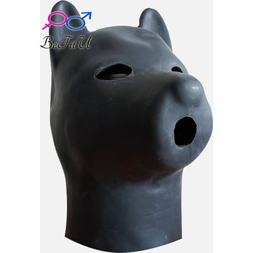 Latex hoods dog mask cosplay hats hood red and black color with back zipper
