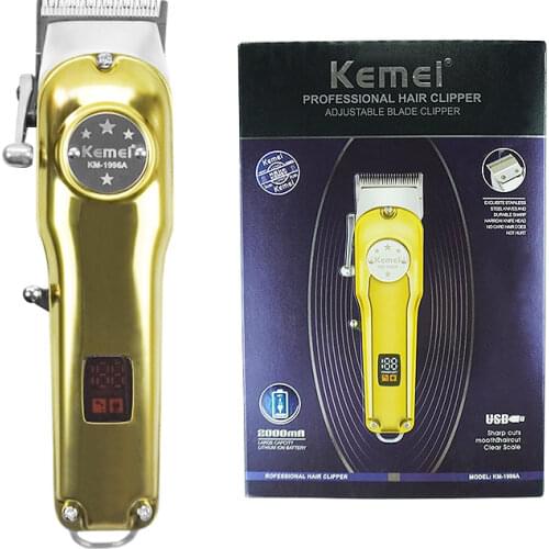 Kemei Golden Hair Trimmer LED Display Professional Electric Cordless Men Clippers Stainless Steel Blade Haircut Shaver Machine