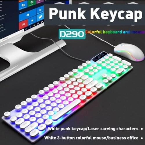 D290 Colorful LED Backlight Wired 104 Keys Mechanical Keyboard Mouse Set for PC