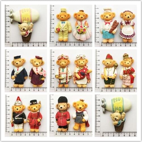 Lovely Cartoon Couple Bear Wedding Dress Magnets Tourism Souvenir Refrigerator Magnetic Sticker Collection Handicraft Gift