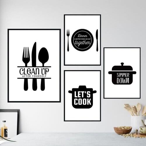 Minimalist Black White Kitchenware Art Painting Poster Knife And Fork Print Wall Pictures For Kitchen Modern Home Decoration
