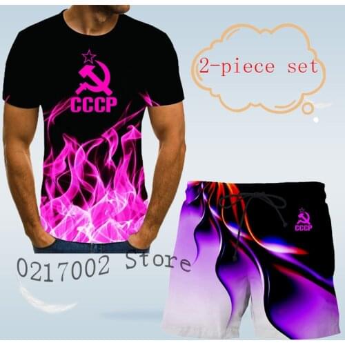 2020 summer new CCCP pattern 3D t-shirt mens short sleeve printed shirt shorts 2 fashionable mens casual beach clothes 6XL