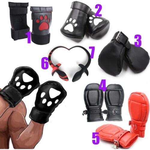 Unisex Leather Puppy Play Dog Glove Dog Paw Print Padded Fist Mitt Fetish BDSM Bondage Dog Slave Roleplay Glove Tailplug Sex Toy