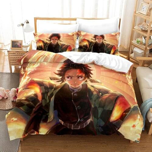 Demon Slayer Bedding Set Single Twin Full Queen King Size Demon Slayer Bed Set Children Kid Bedroom Duvetcover Sets 3D Print 039