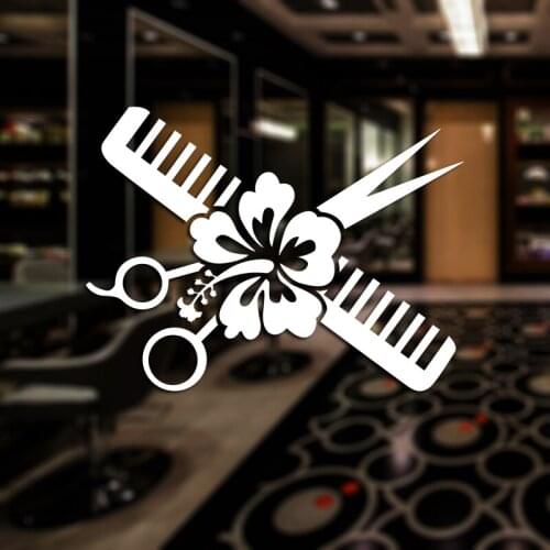 Barber Shop Sticker Name Scissors Hair Salon Decal Neutral Haircut Poster Vinyl Wall Art Decals Decor Windows