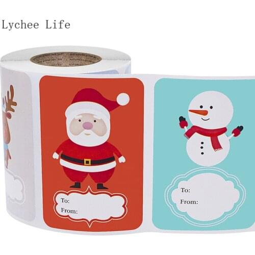 Lychee Life 1Roll Christmas Theme Cartoon Pattern Snowman Sealing Sticker Handmade Diy Scrapbooking Gift Packaging