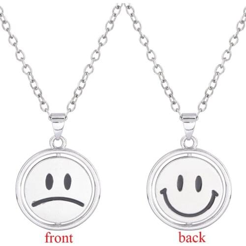 RJ Kpop Smiley Angry Face Necklace Charm Men and Women Street Hip Hop Metal Couple Choker Collier Ins New Trendy 2020