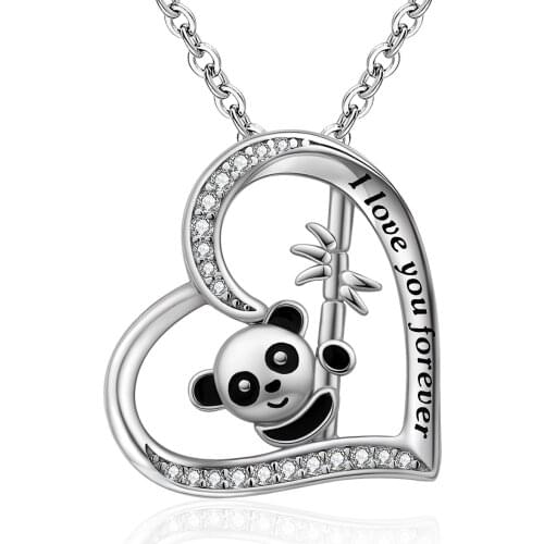 925 Sterling Silver Cute Animal Panda Heart Necklace Mothers Day and Birthday Gift Jewelry for Women Teen Girl