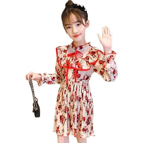 Dress Girl Rose Floral Girls Party Dress Kids Casual Style Dress Kids Spring Autumn Girls Clothing 6 8 10 12 14