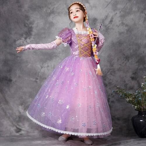 Baby Girl Rapunzel Princess Dress Halloween Party Cosplay Costume Children Sequins Christmas Pink Sophia Tangled Princess Dress