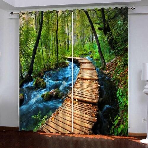 Modern 3D Curtain Window Blackout Curtains For Living Room Bedroom Interior Decorative Forest boardwalk Drapes custom
