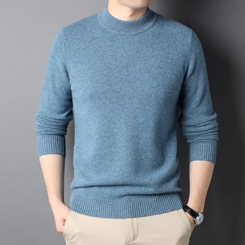 100% pure wool sweater Pullover half high neck long sleeve sweater Autumn Winter Knit backing