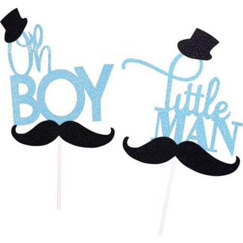 Little Man Cake Toppers Happy Birthday Gentleman Hat Mustache Baby Shower Cake Flag Birthday Party Cake Decor Boy
