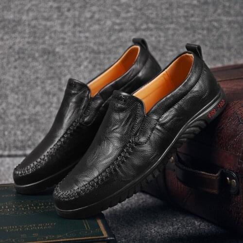 Fashion New Men Genuine Leather Shoes Brand Man Casual Shoes Soft Mens Loafers Breathable Slip On Driving Flats Plus Size 37-47